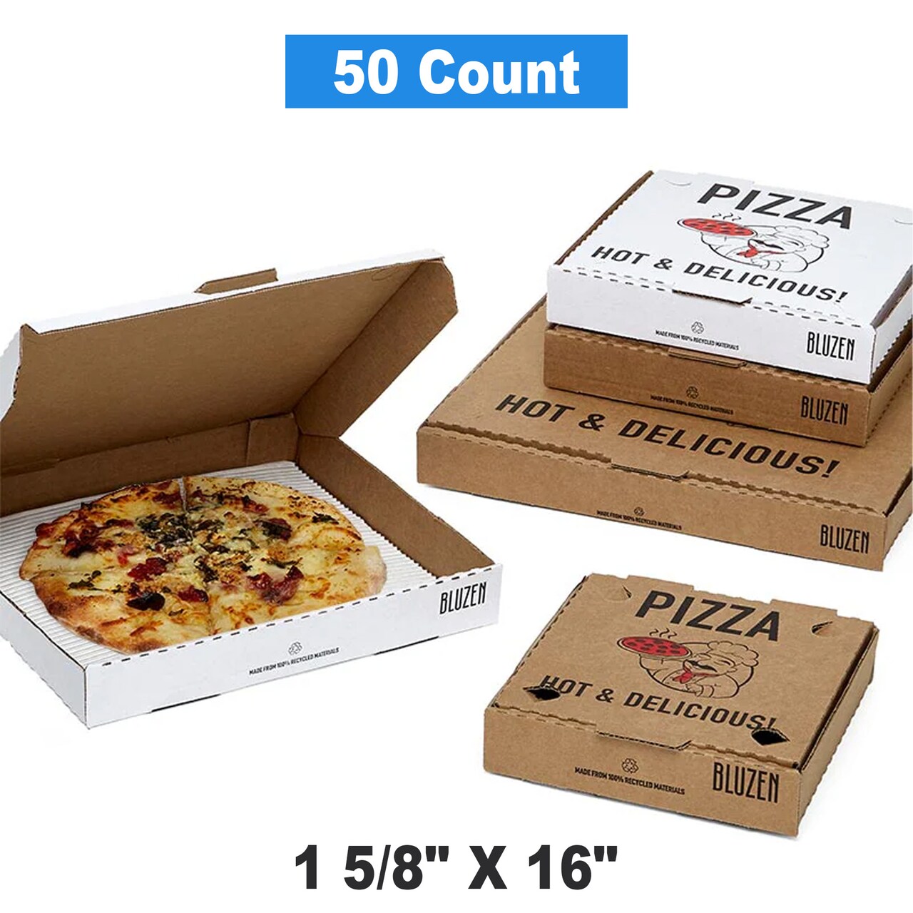 Printed Hot & Delicious Pizza Box Extra Large 16" x 16" x 1 5/8"